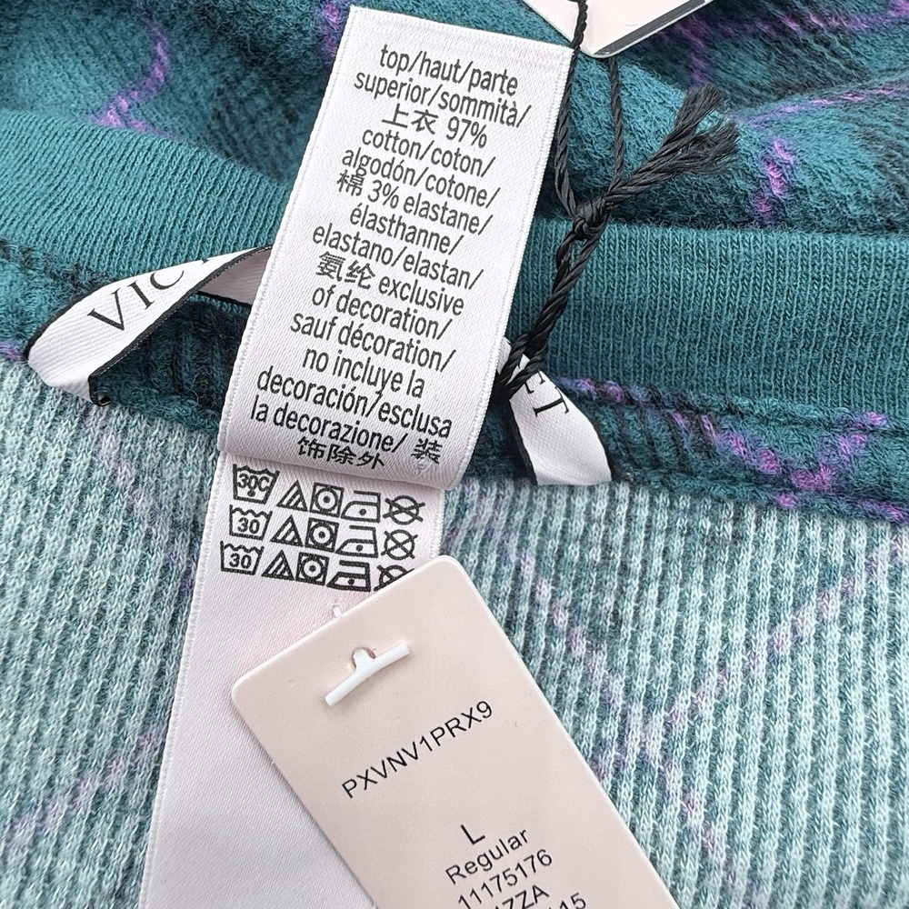VICTORIA'S‎ SECRET Thermal Long PJ Set Green Bias Plaid size L - Picture 9 of 12
